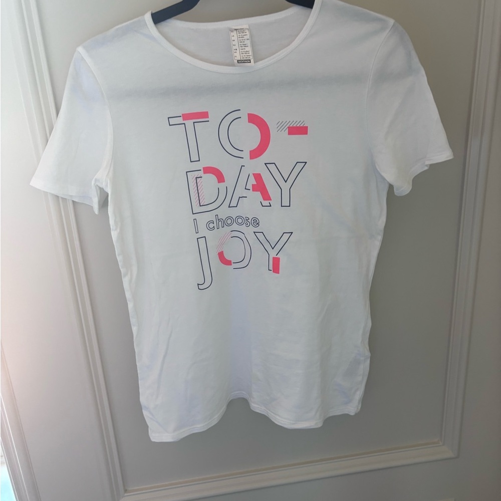 White T-Shirt with Pink and Black Print